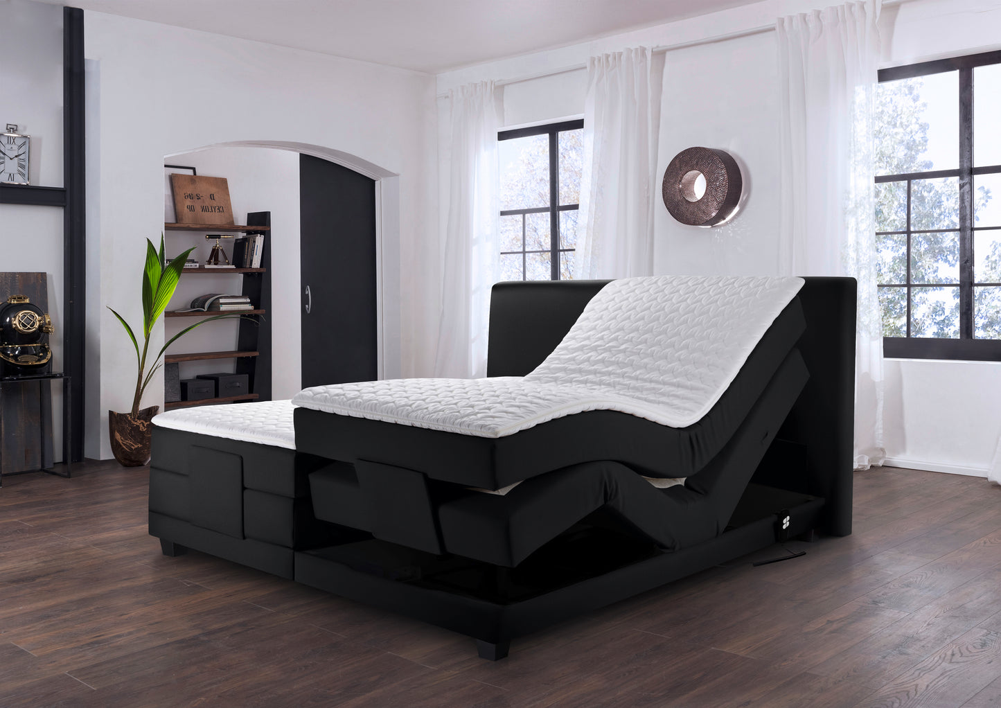 Ferrol Boxspringbett: Elektrisch 180x200cm Schwarz