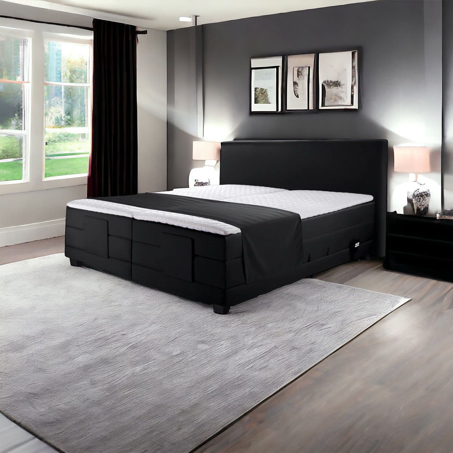 Ferrol Boxspringbett: Elektrisch 160x200cm Schwarz