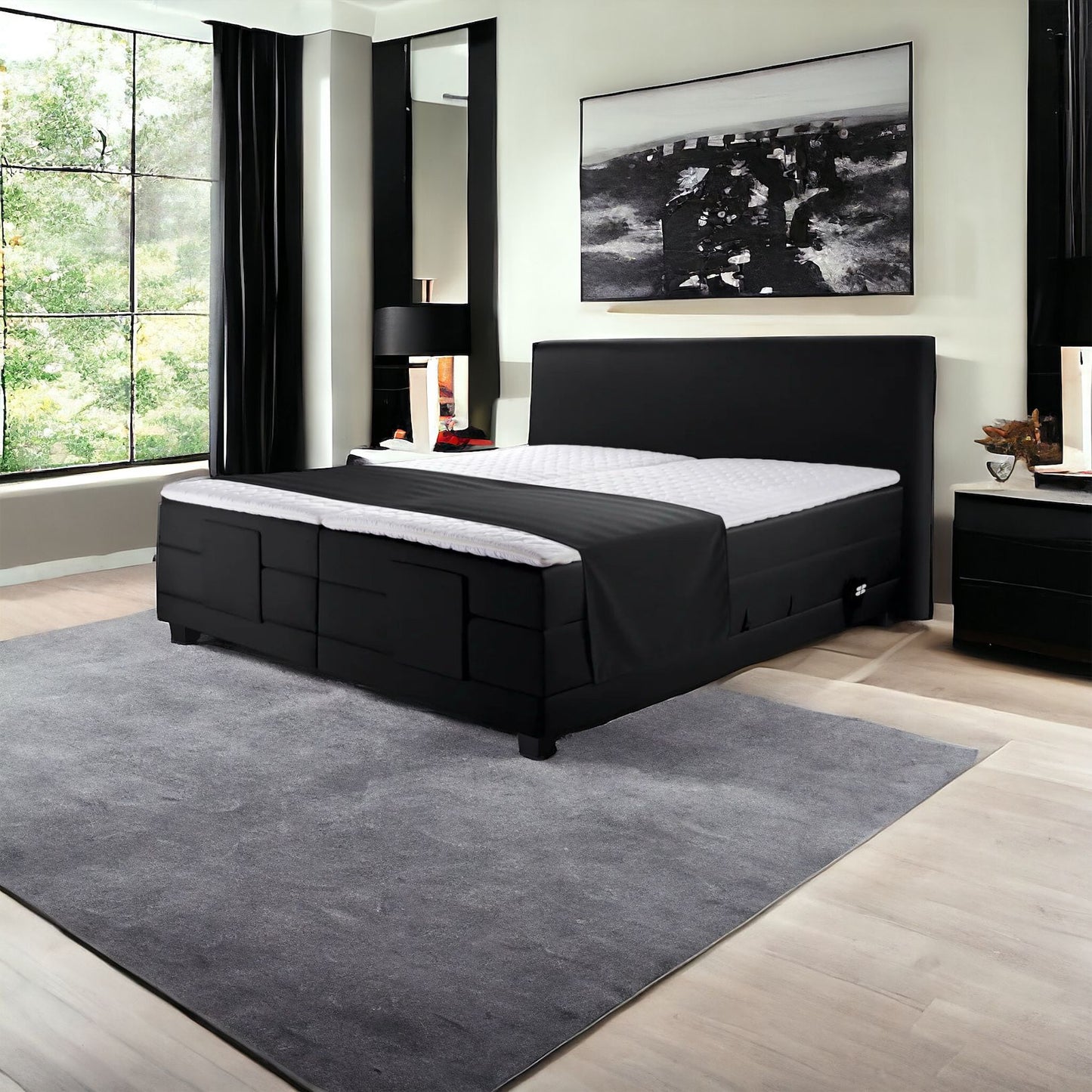 Ferrol Boxspringbett: Elektrisch 160x200cm Schwarz