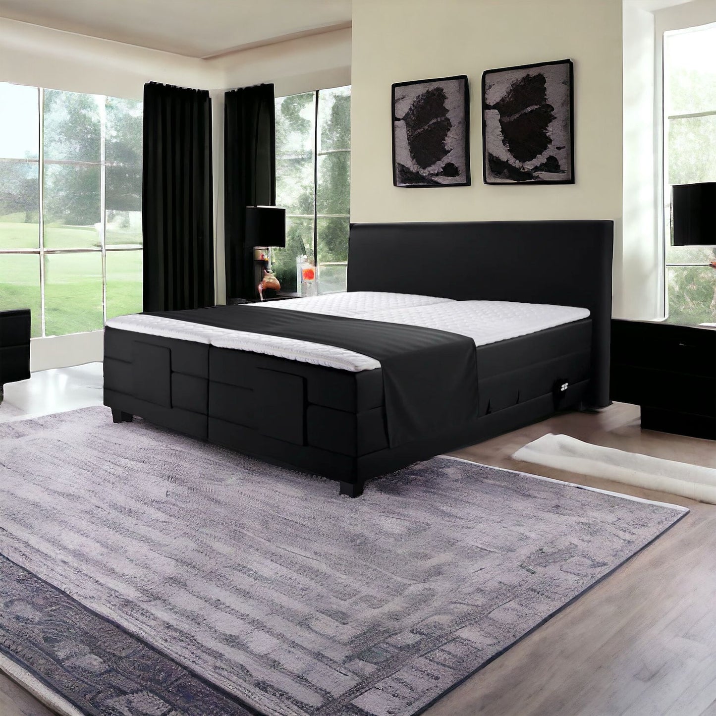 Ferrol Boxspringbett: Elektrisch 200x200cm Schwarz