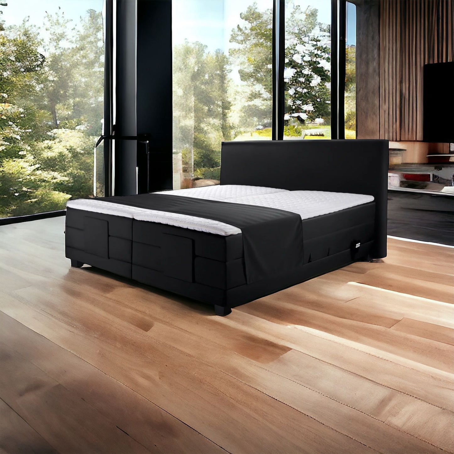 Ferrol Boxspringbett: Elektrisch 200x200cm Schwarz