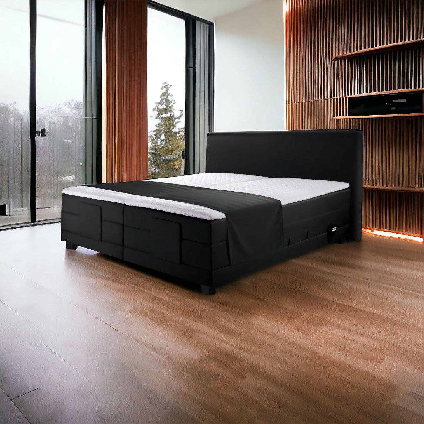 Ferrol Boxspringbett: Elektrisch 200x200cm Schwarz