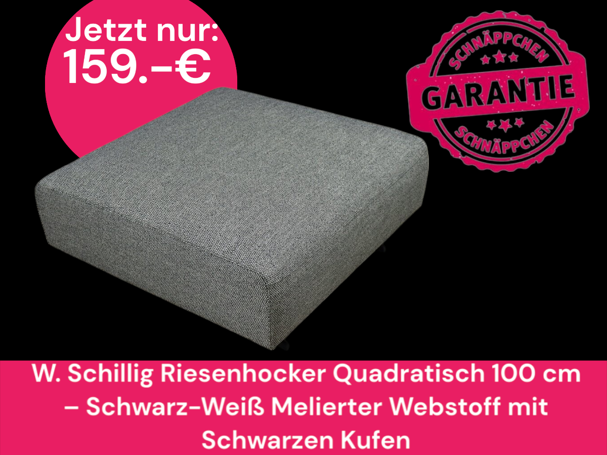 W. Schillig Riesenhocker Quadratisch 100 cm – Schwarz-Weiß Melierter Webstoff mit Schwarzen Kufen