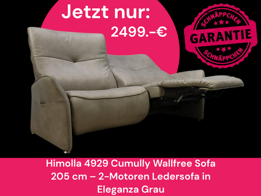 Himolla 4929 Cumully Wallfree Sofa 205 cm – 2-Motoren Ledersofa in Eleganza Grau