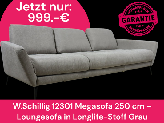 W.Schillig 12301 Megasofa 250 cm – Loungesofa in Longlife-Stoff Grau